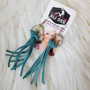 Ali Dee turquoise leather dangle fringe earrings new